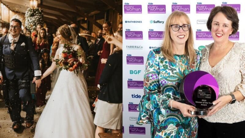 A banner image of Ed and Izzy getting married alongside an image of Jules and Toria receiving an award